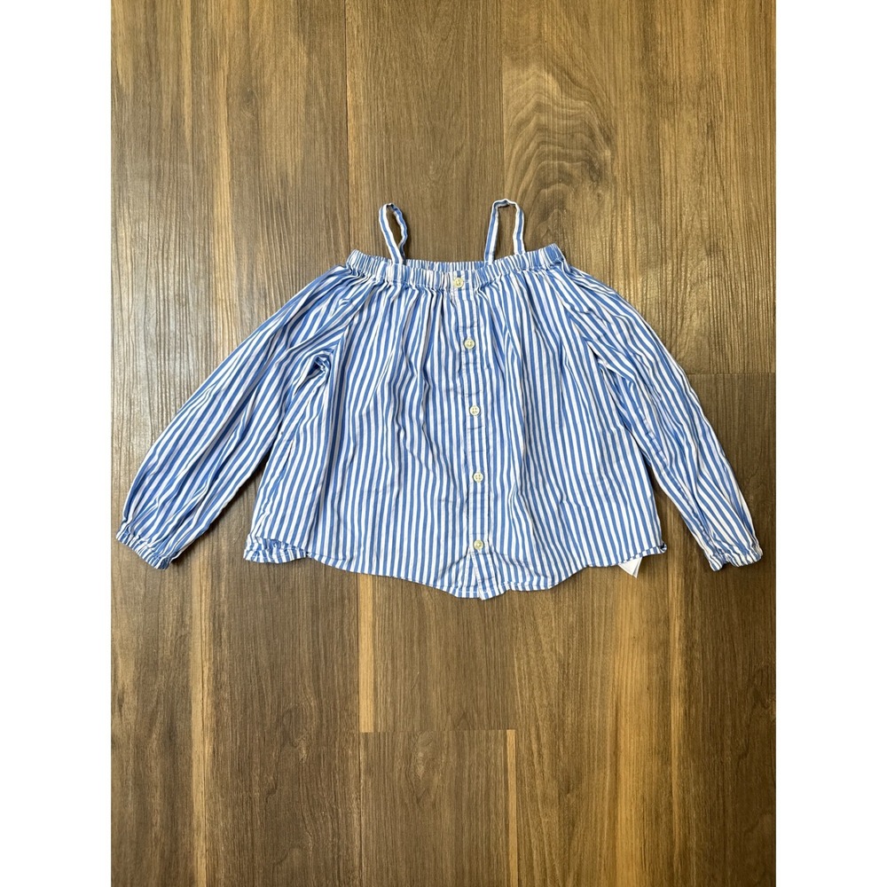 Polo Ralph Lauren Blouse Girls 5 Blue White Striped Cotton Top Preppy